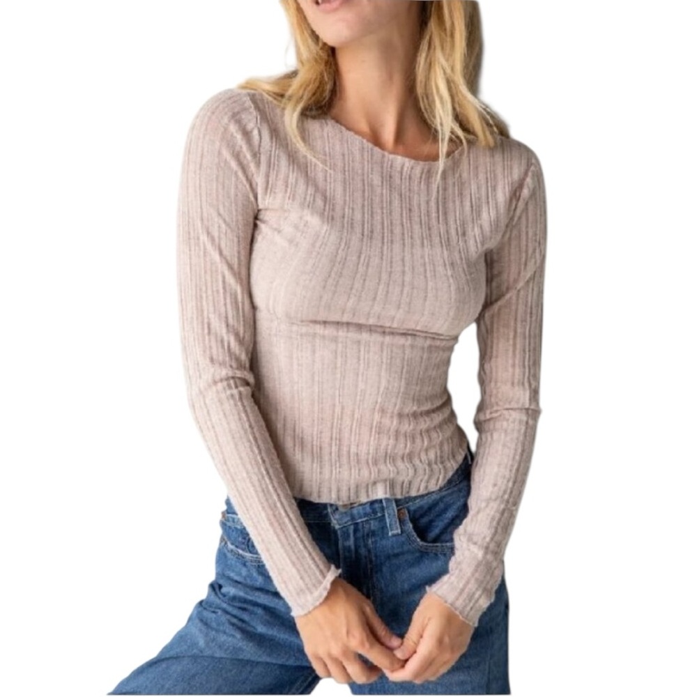 NATURAL LIFE women's size large L Pearl Knit layering lettuce trim top shirt